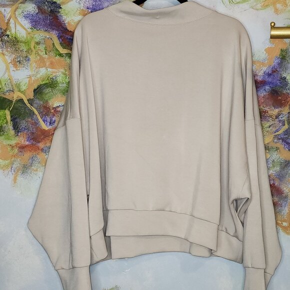 Oversized Neutral Beige Pullover Sweatshirt With Drawstrings & Ribbed Cuffs - Picture 6 of 8